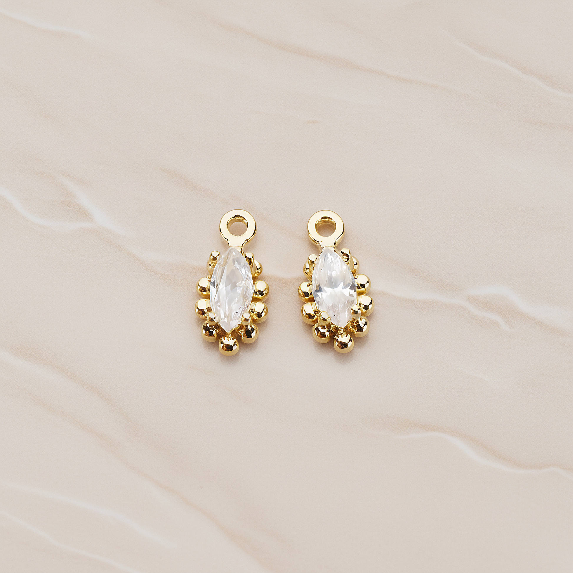 Oval Framed Cubic Setting Pendant, 2 Pc on warm marble background (PD.1077)