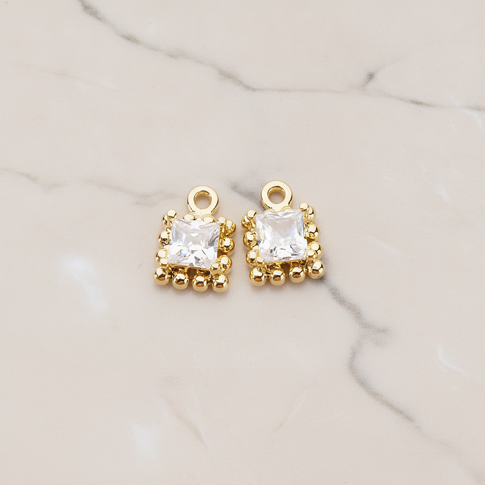 Square Framed Cubic Setting Pendant, 2 Pc on warm marble background (PD.1078)