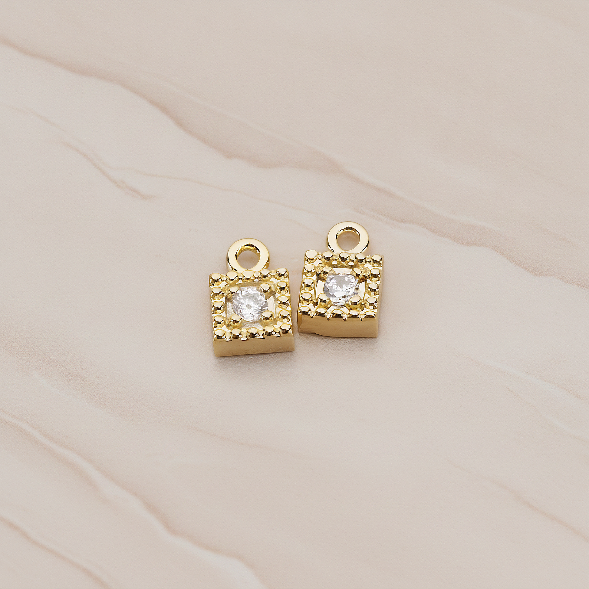 Square Framed Cubic Setting Pendant, 2 Pc on warm marble background (PD.1079)