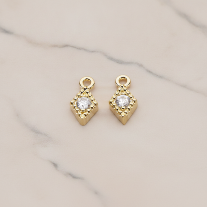 Diamond Shaped Framed Cubic Setting Pendant, 2 Pc on warm marble background (PD.1080)