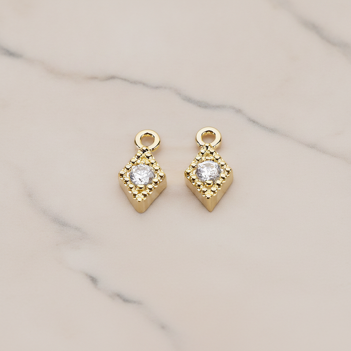 Diamond Shaped Framed Cubic Setting Pendant, 2 Pc on warm marble background (PD.1080)