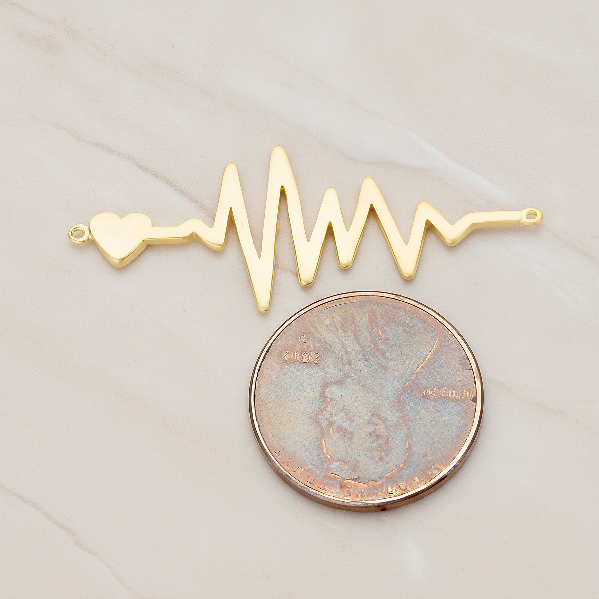 Heartbeat Beep Effect Shaped Ver.1 Pendant, 2 Pc on warm marble background (PD.1138)