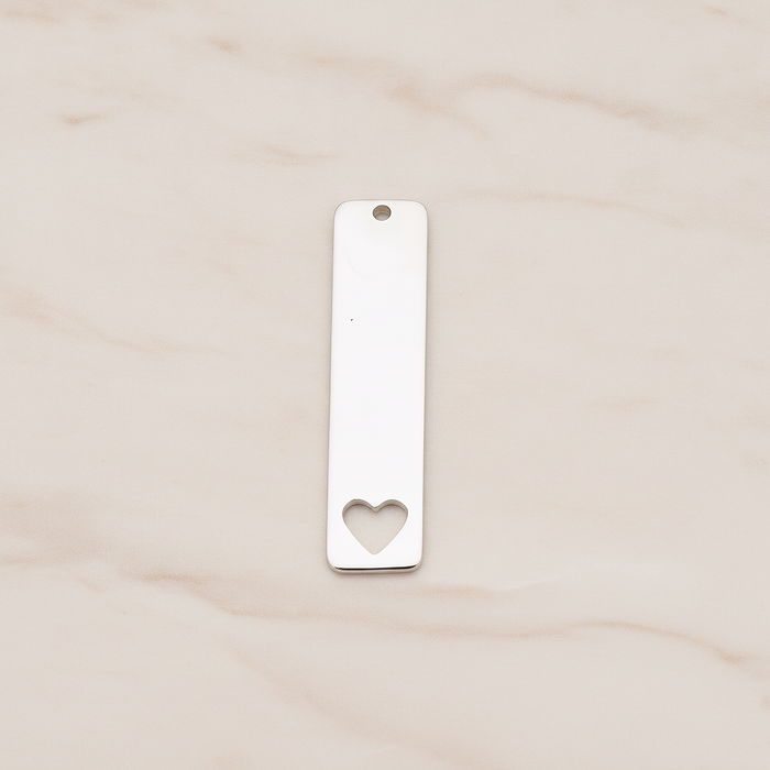 Vertical Heart Silhouette Bar Pendant, 2 Pc on warm marble background (PD.1150)