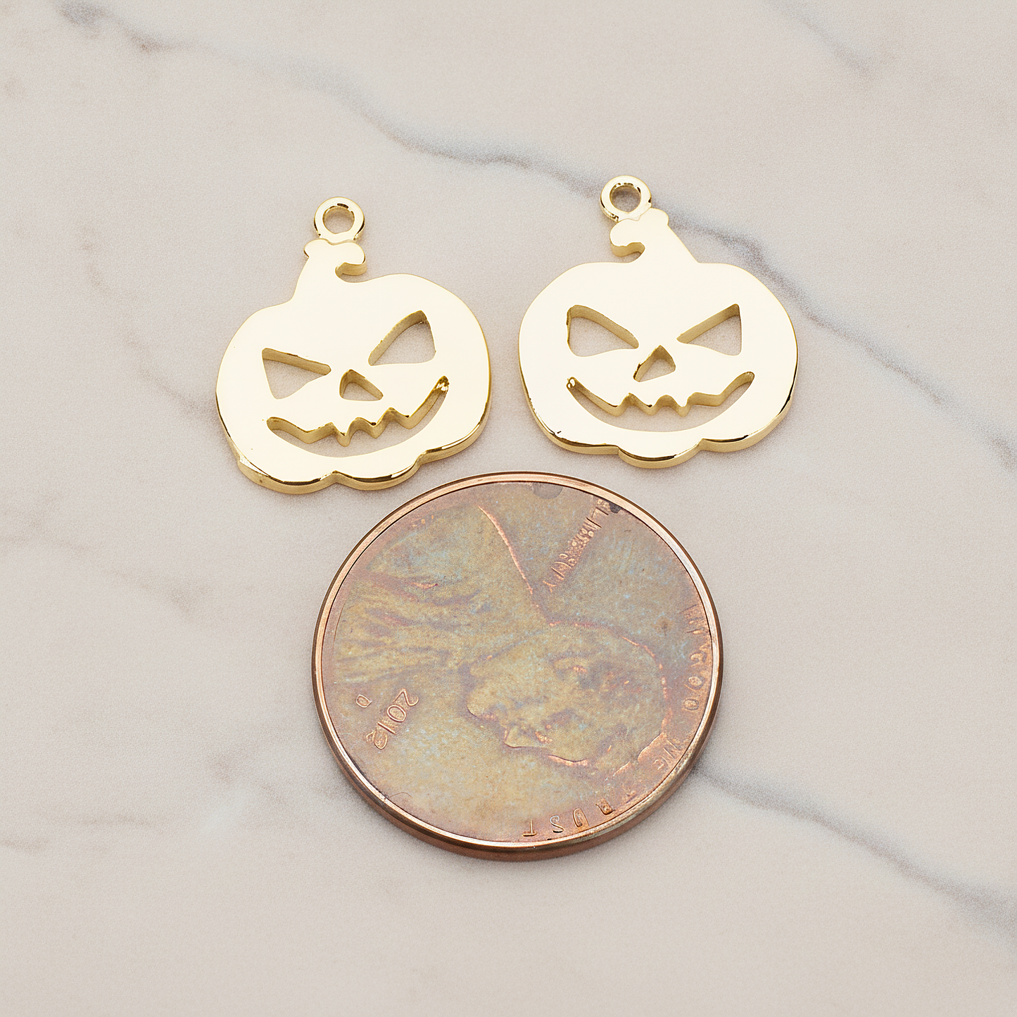 Halloween Pumpkin Pendant, 2 Pc on warm marble background (PD.1155)