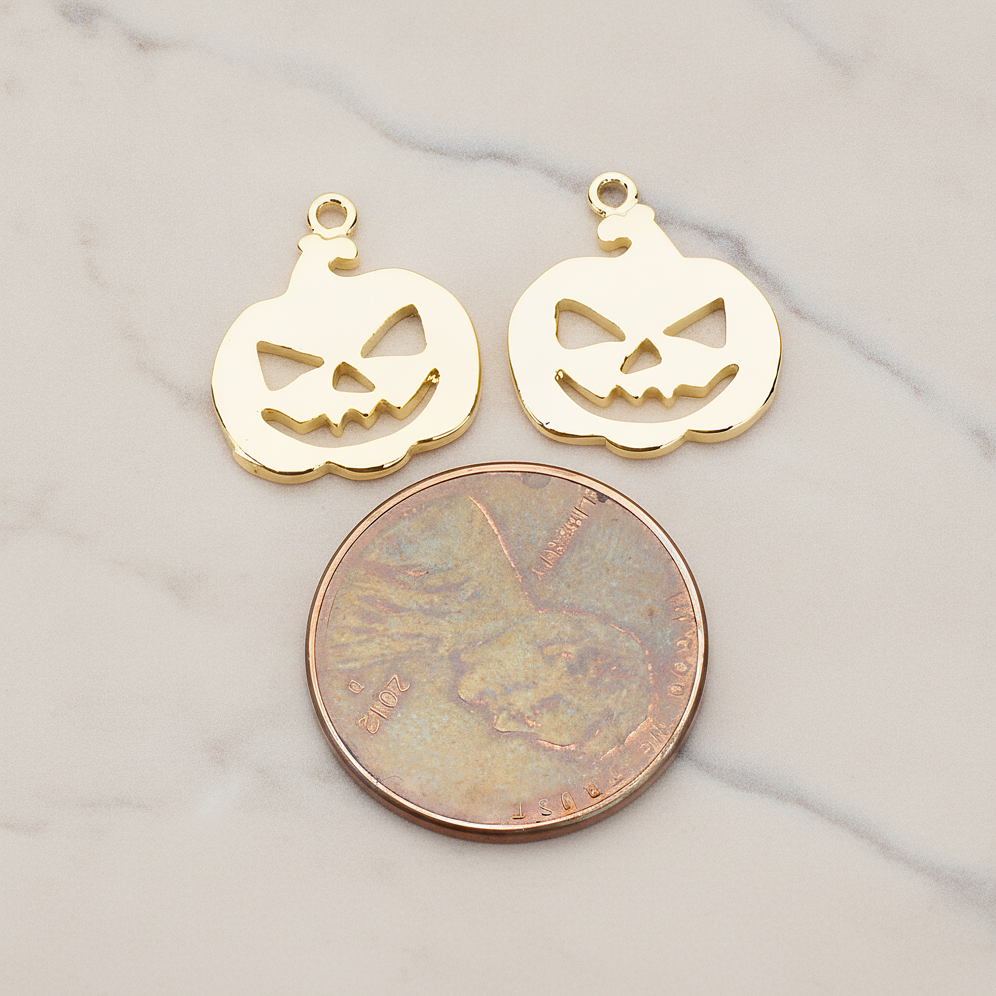 Halloween Pumpkin Pendant, 2 Pc on warm marble background (PD.1155)