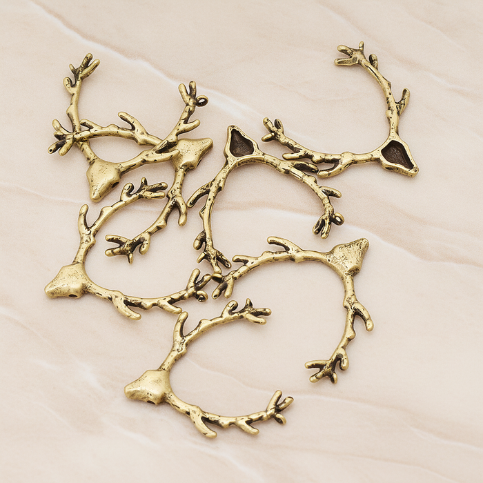 Large Deer Antler Pendant, 2 Pc on warm marble background (PD.1163)