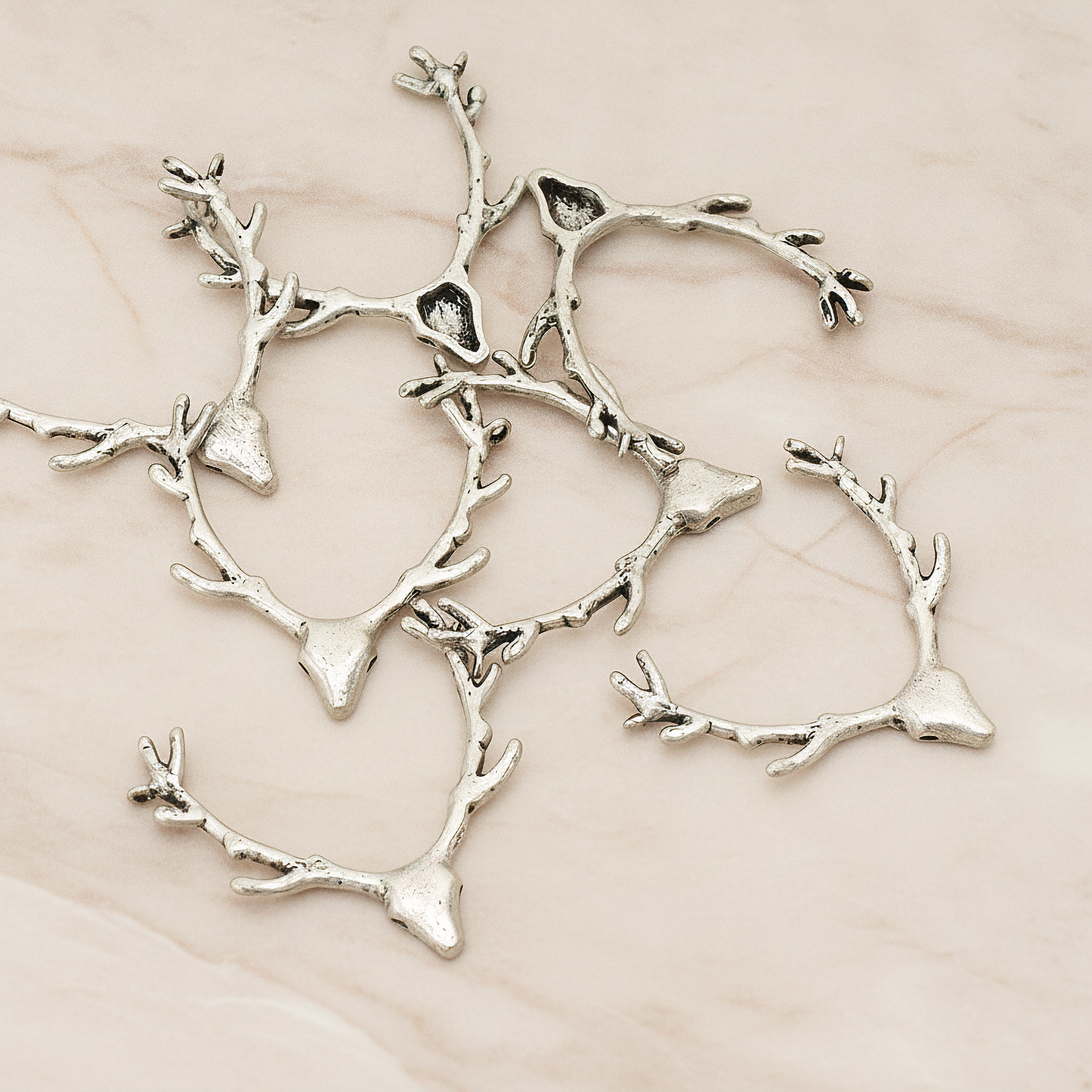 Large Deer Antler Pendant, 2 Pc on warm marble background (PD.1163)