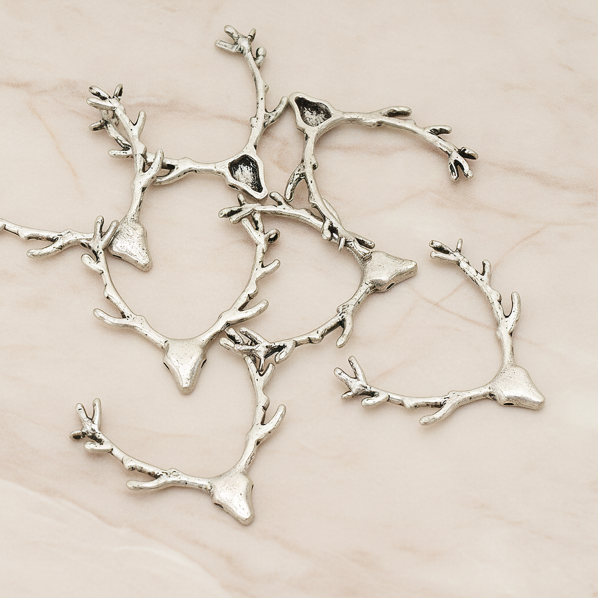 Large Deer Antler Pendant, 2 Pc on warm marble background (PD.1163)