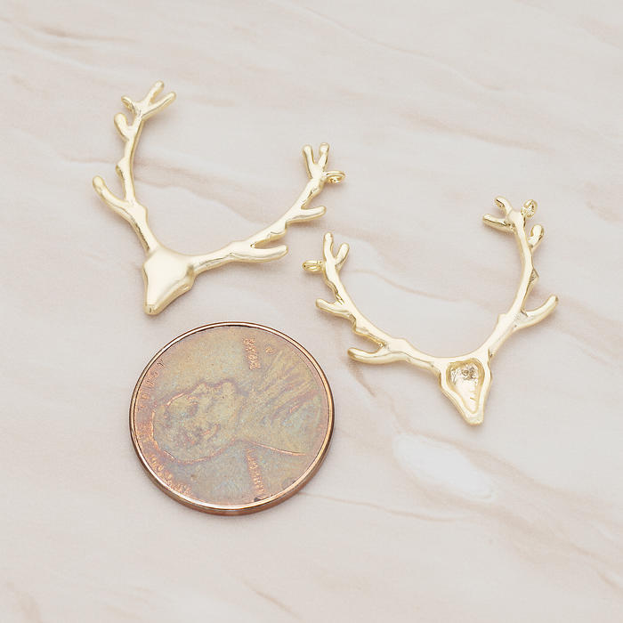 Large Deer Antler Pendant, 2 Pc on warm marble background (PD.1163)