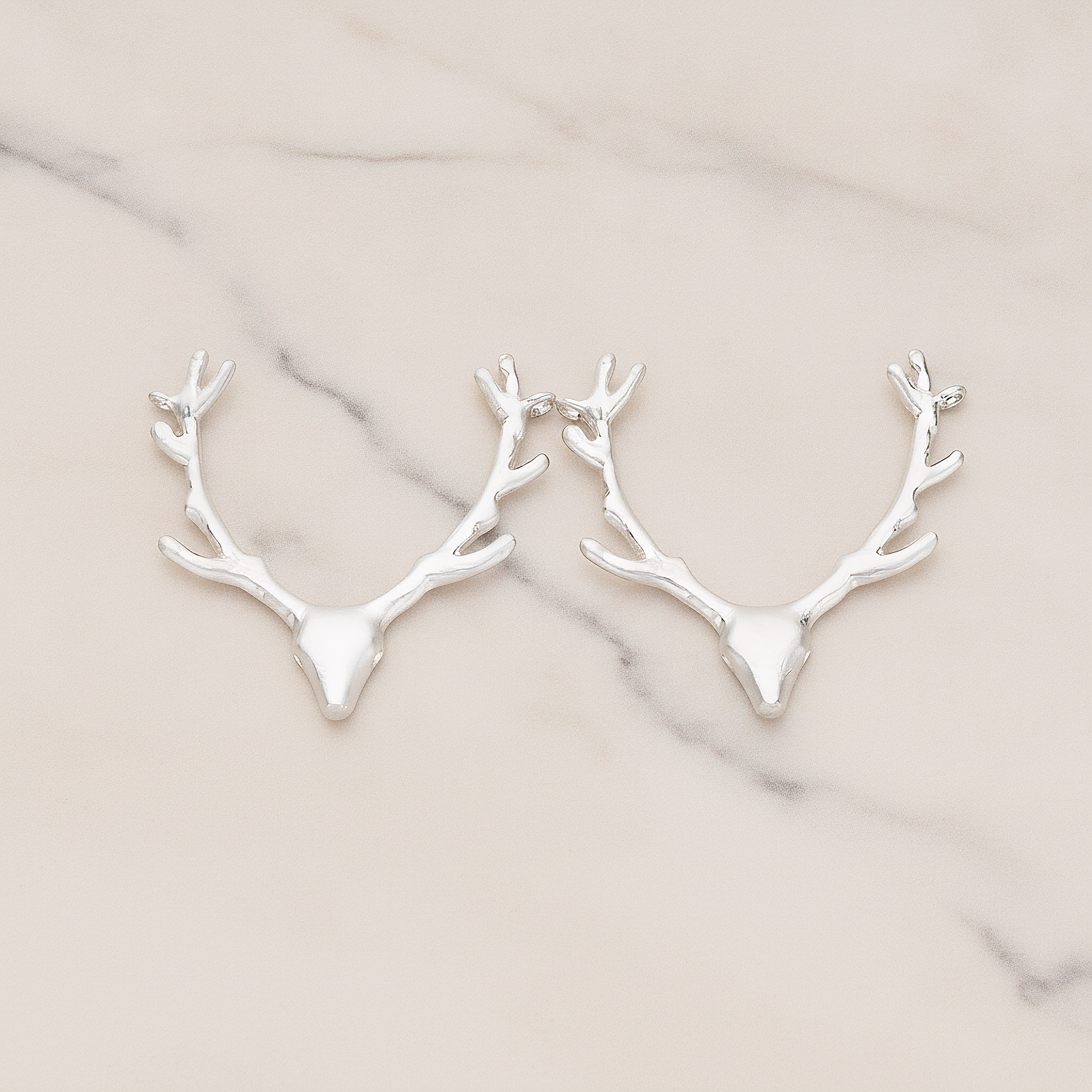 Large Deer Antler Pendant, 2 Pc on warm marble background (PD.1163)