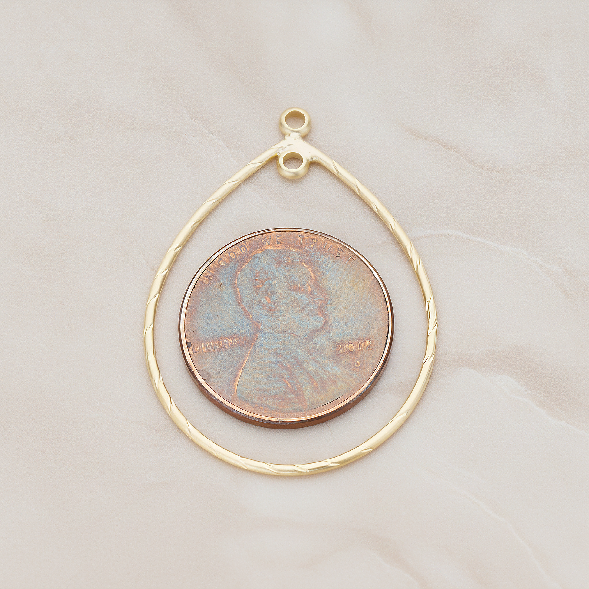 Teardrop Shape Link Droplet Pendant, 2 Pc on warm marble background (PD.1171)