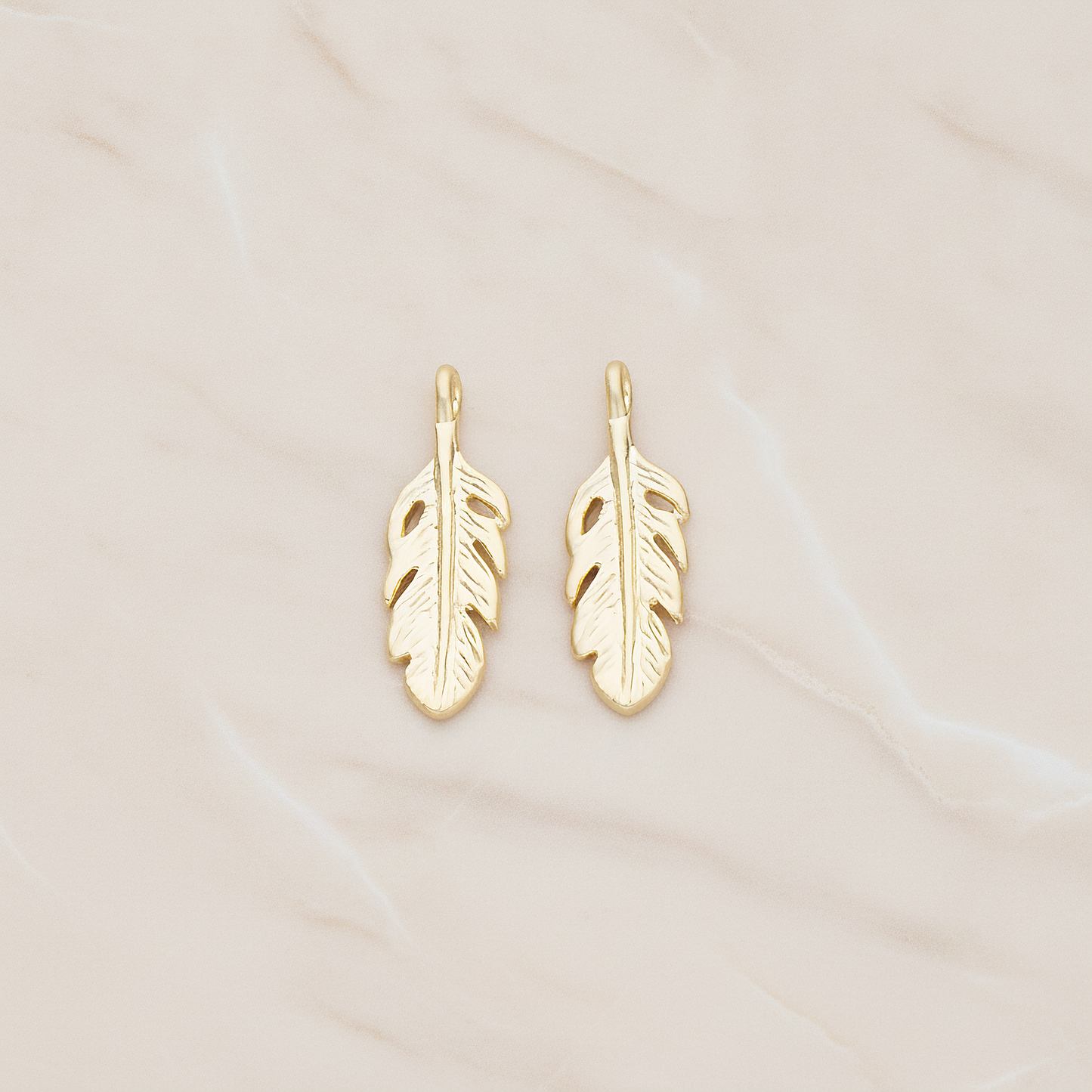 Mini Feather Pendant, 2 Pc on warm marble background (PD.1173)