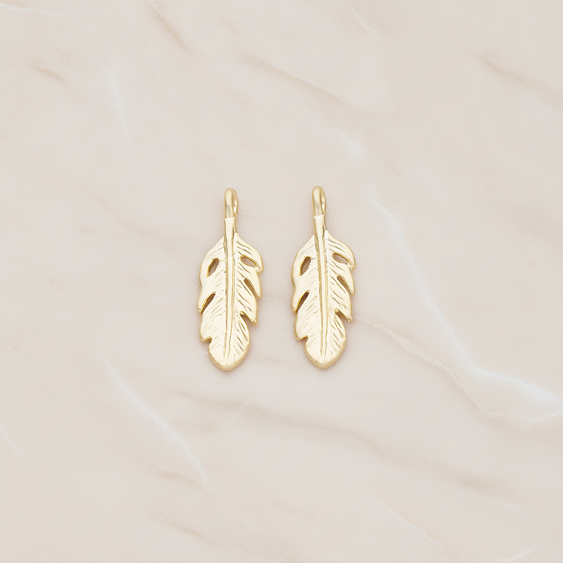 Mini Feather Pendant, 2 Pc on warm marble background (PD.1173)