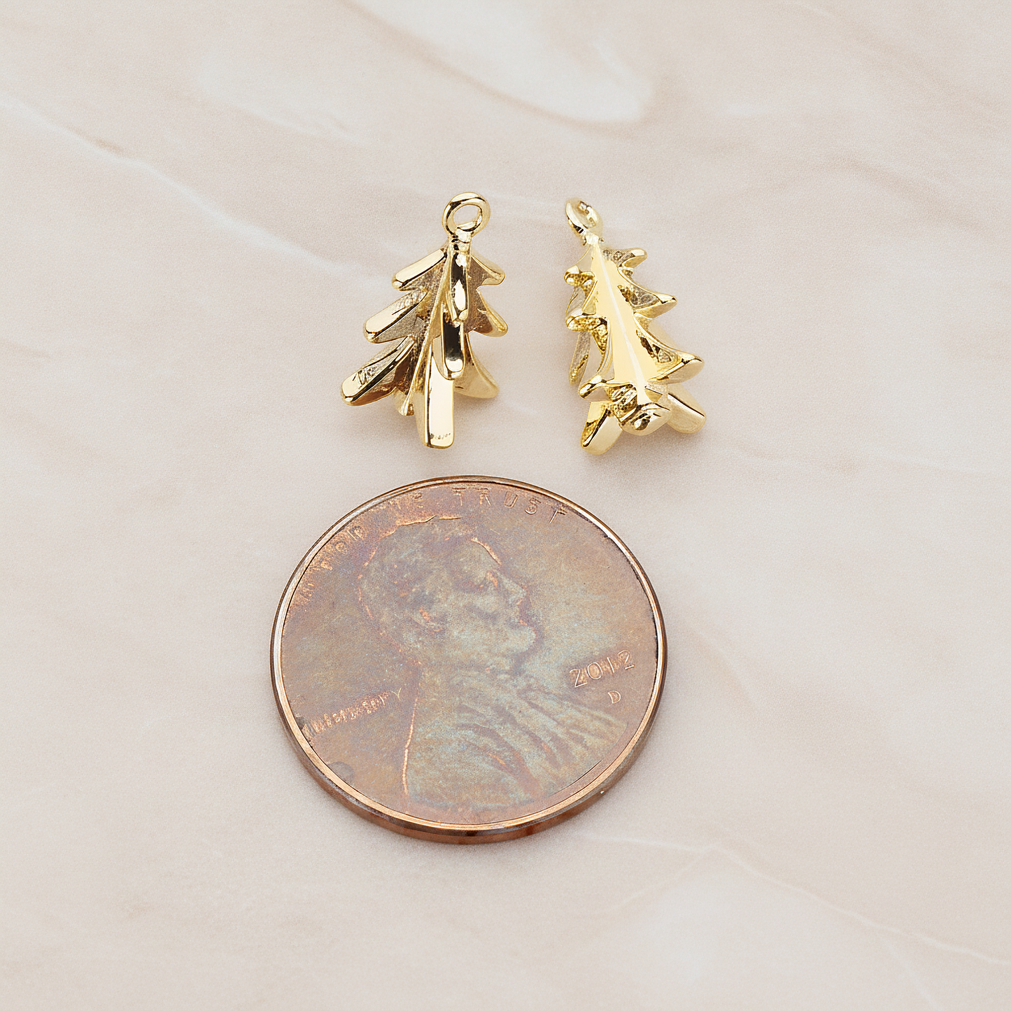 X-MAS Tree Ornament Tree Pendant, 2 Pc on warm marble background (PD.1177)