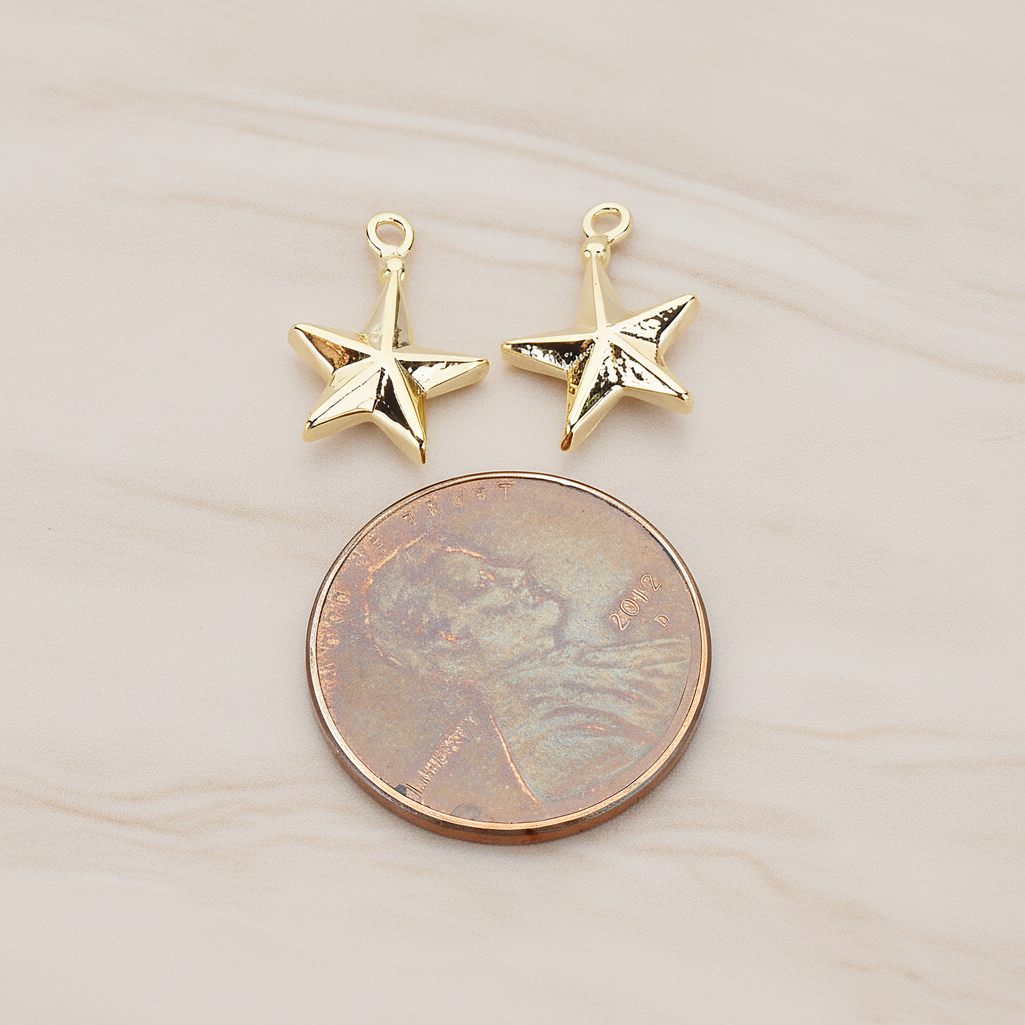 X-MAS Tree Ornament Star Pendant, 2 Pc on warm marble background (PD.1178)