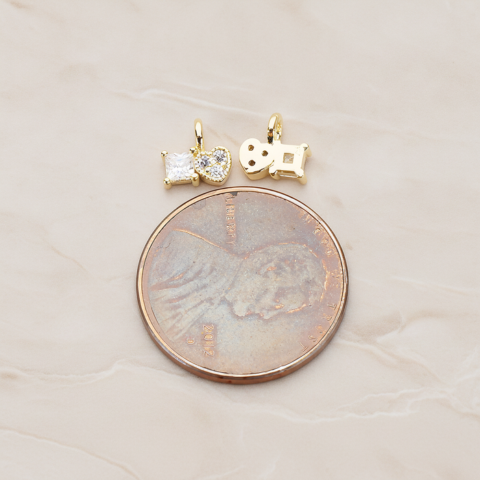 Cubic Zirconia Heart and Square Pendant, 2 Pc on warm marble background (PD.1204)