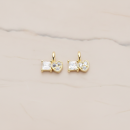 Cubic Zirconia Heart and Square Pendant, 2 Pc on warm marble background (PD.1204)