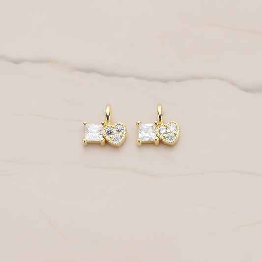 Cubic Zirconia Heart and Square Pendant, 2 Pc on warm marble background (PD.1204)