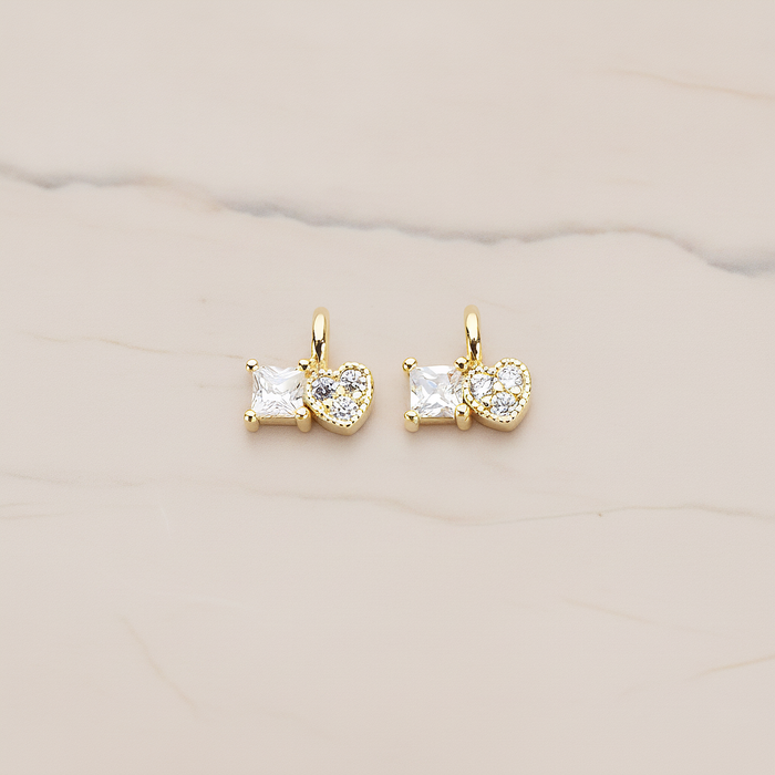 Cubic Zirconia Heart and Square Pendant, 2 Pc on warm marble background (PD.1204)