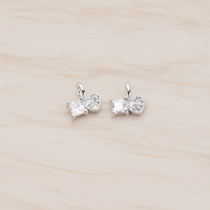 Cubic Zirconia Heart and Square Pendant, 2 Pc on warm marble background (PD.1204)