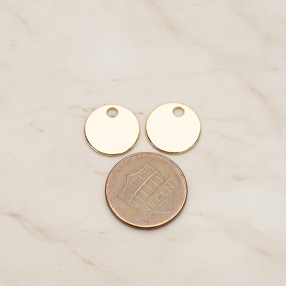 13 Mm Round Tag Disk Coin Charm Pendant, 2 Pc on warm marble background (PD.1212)