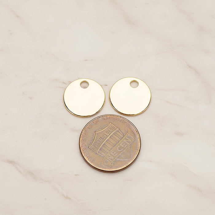 13 Mm Round Tag Disk Coin Charm Pendant, 2 Pc on warm marble background (PD.1212)