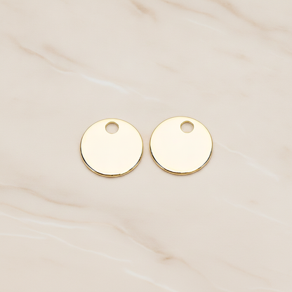 13 Mm Round Tag Disk Coin Charm Pendant, 2 Pc on warm marble background (PD.1212)
