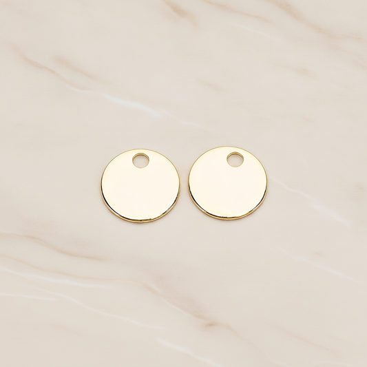 13 Mm Round Tag Disk Coin Charm Pendant, 2 Pc on warm marble background (PD.1212)