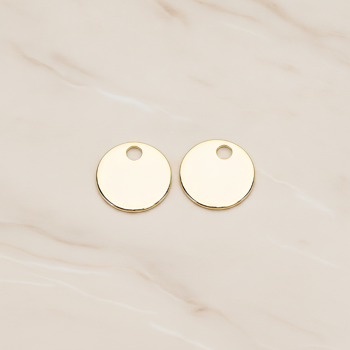 13 Mm Round Tag Disk Coin Charm Pendant, 2 Pc on warm marble background (PD.1212)