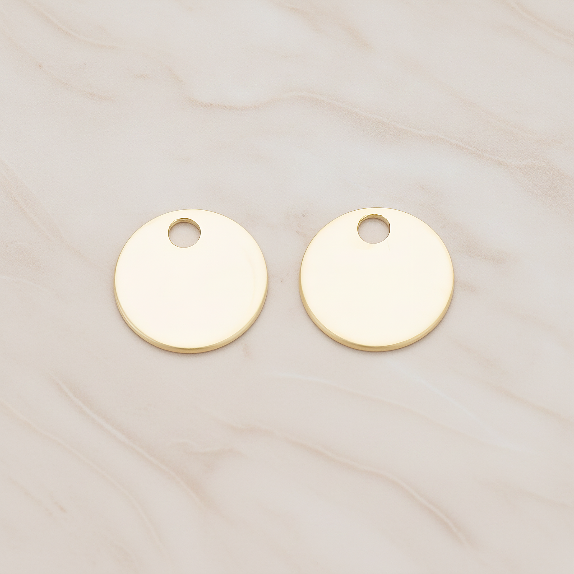 13 Mm Round Tag Disk Coin Charm Pendant, 2 Pc on warm marble background (PD.1212)