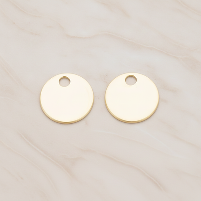 13 Mm Round Tag Disk Coin Charm Pendant, 2 Pc on warm marble background (PD.1212)