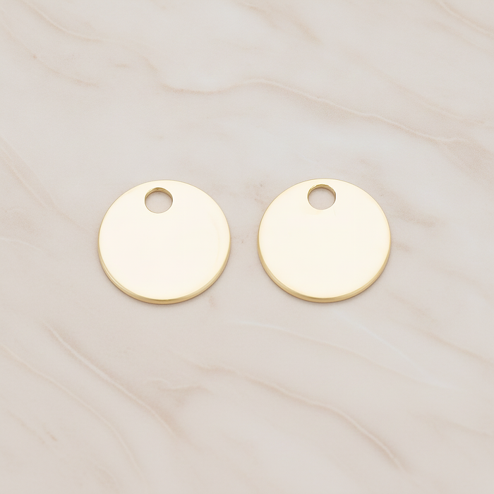 13 Mm Round Tag Disk Coin Charm Pendant, 2 Pc on warm marble background (PD.1212)