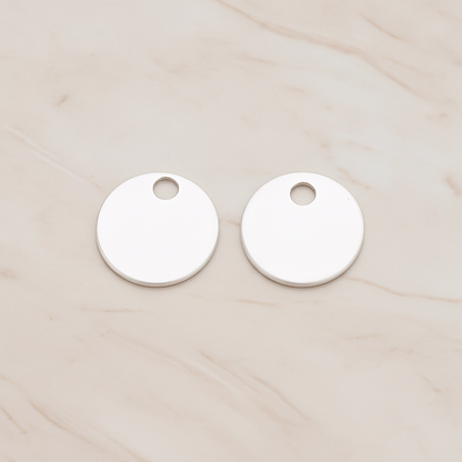 13 Mm Round Tag Disk Coin Charm Pendant, 2 Pc on warm marble background (PD.1212)