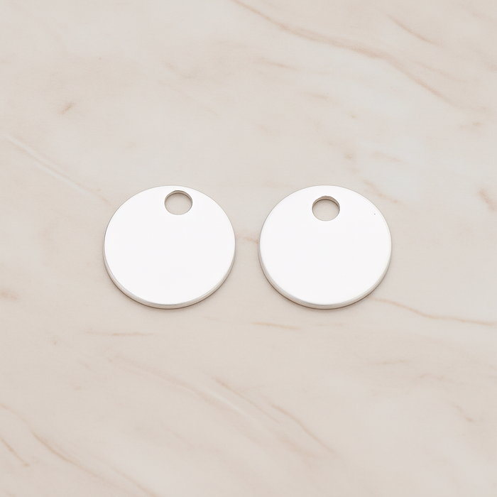 13 Mm Round Tag Disk Coin Charm Pendant, 2 Pc on warm marble background (PD.1212)