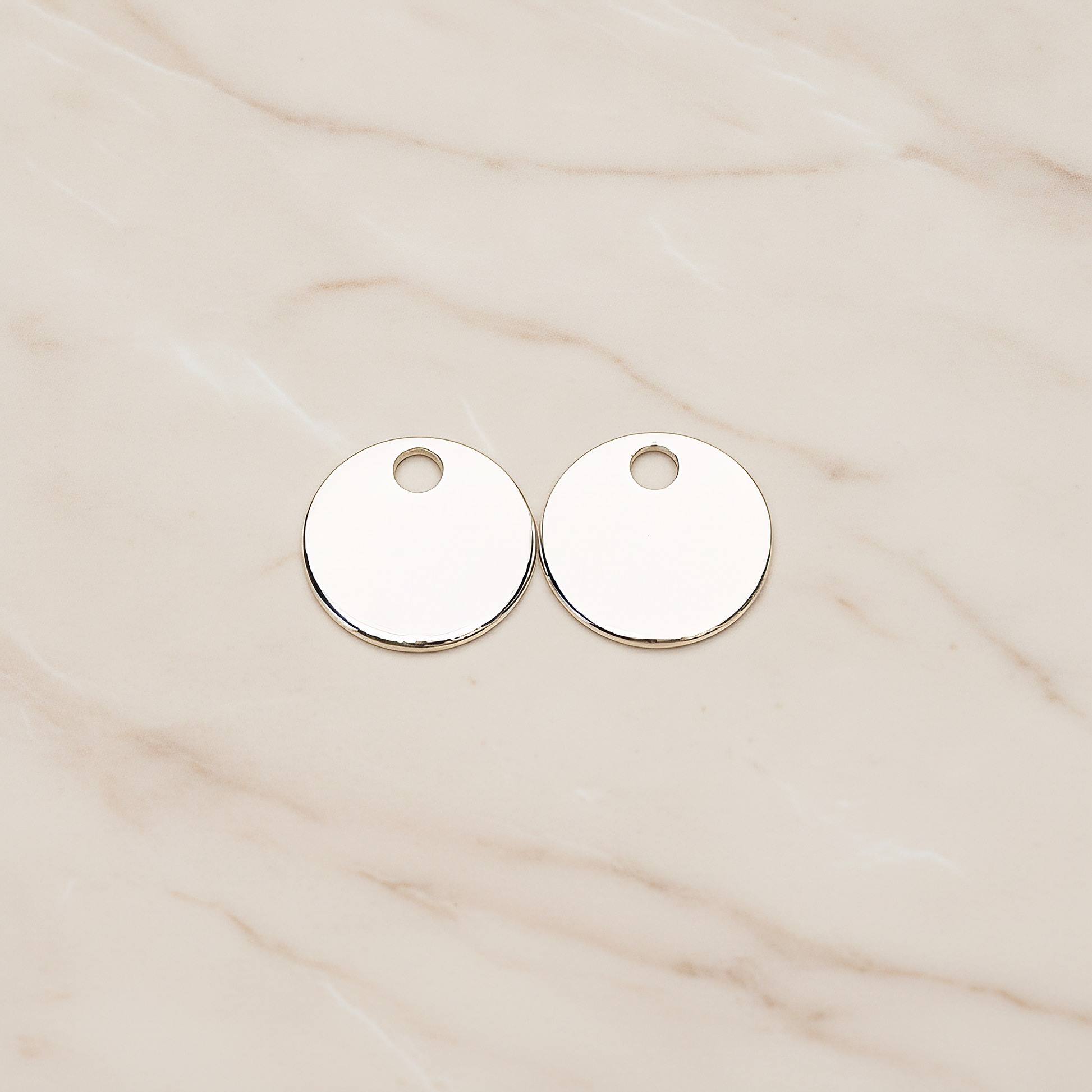 13 Mm Round Tag Disk Coin Charm Pendant, 2 Pc on warm marble background (PD.1212)