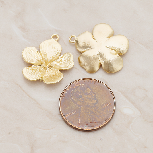 Five Brushed Petal Flower Pendant, 2 Pc on warm marble background (PD.1213-01)