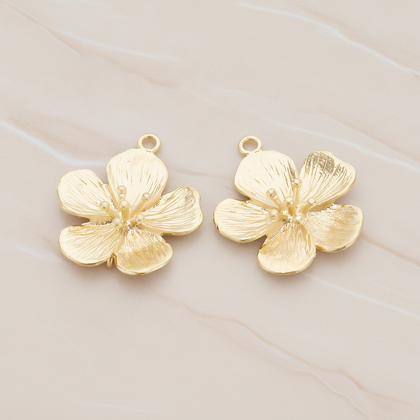 Five Brushed Petal Flower Pendant, 2 Pc on warm marble background (PD.1213-01)