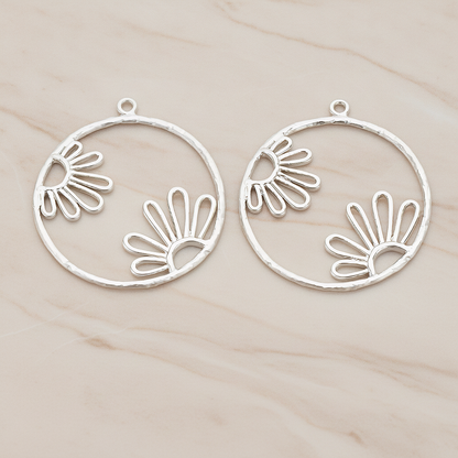 Round Sunflower Pattern Pendant, 2 Pc on warm marble background (PD.1214)