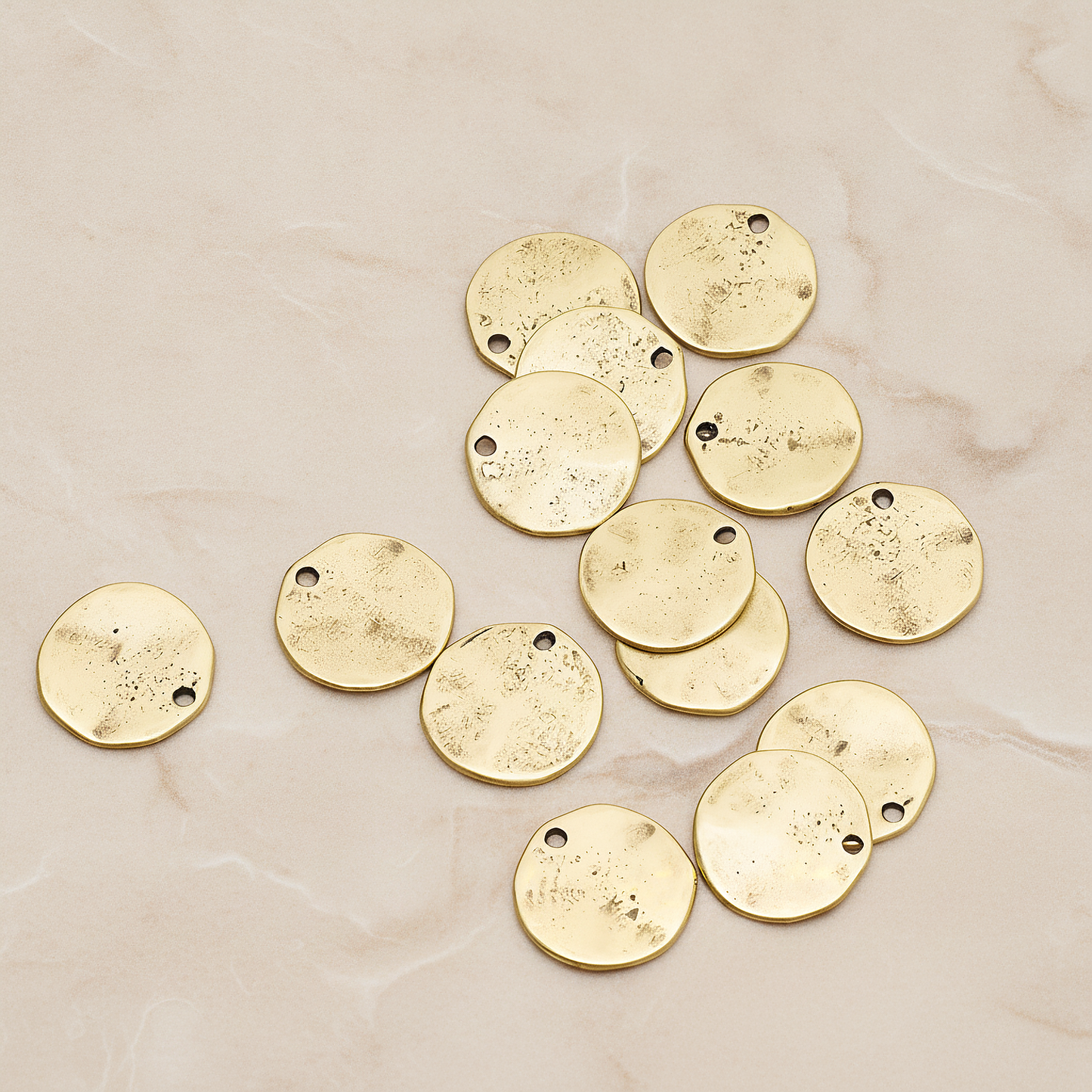 Uneven Circle Round Disk Pendant, 2 Pc on warm marble background (PD.1236)