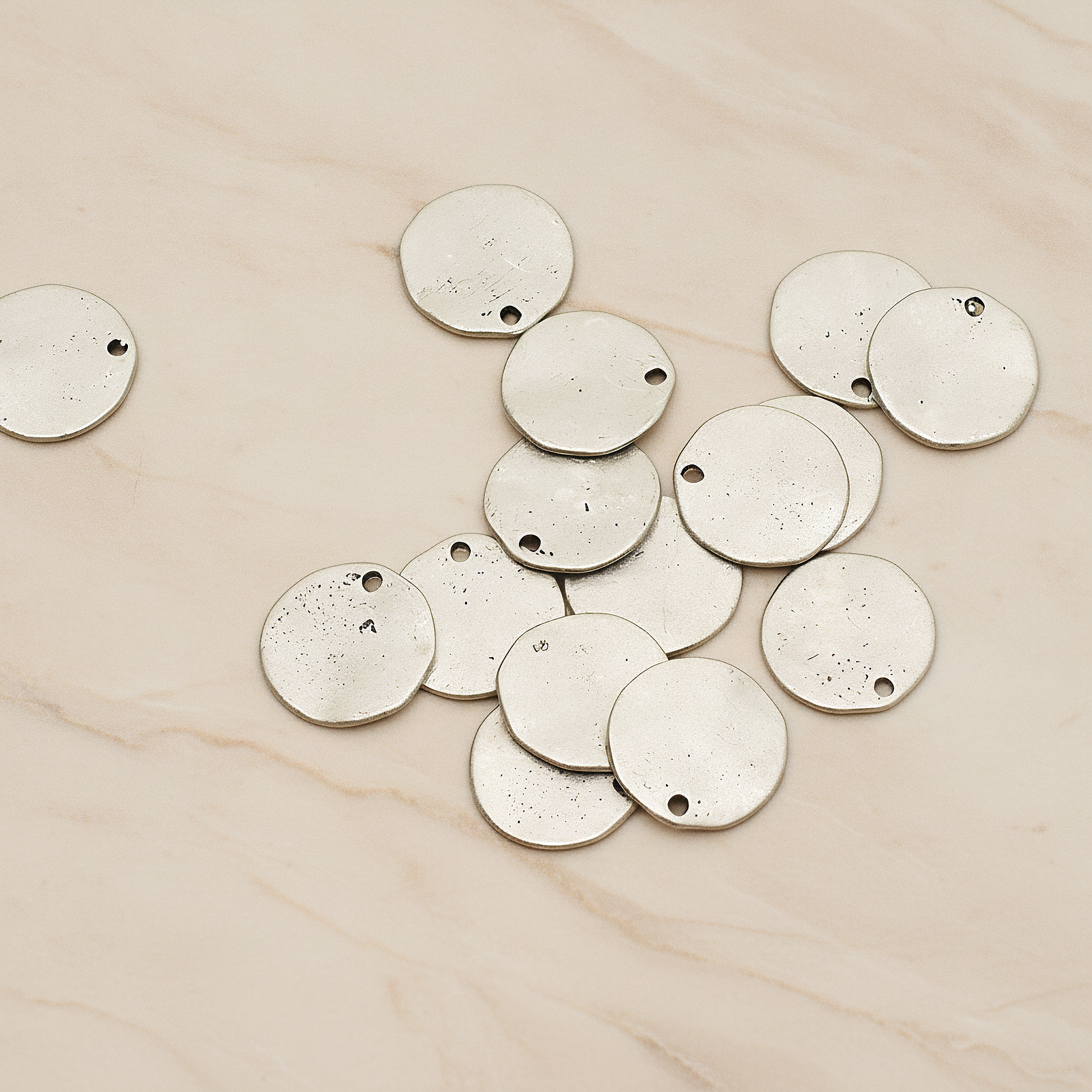 Uneven Circle Round Disk Pendant, 2 Pc on warm marble background (PD.1236)