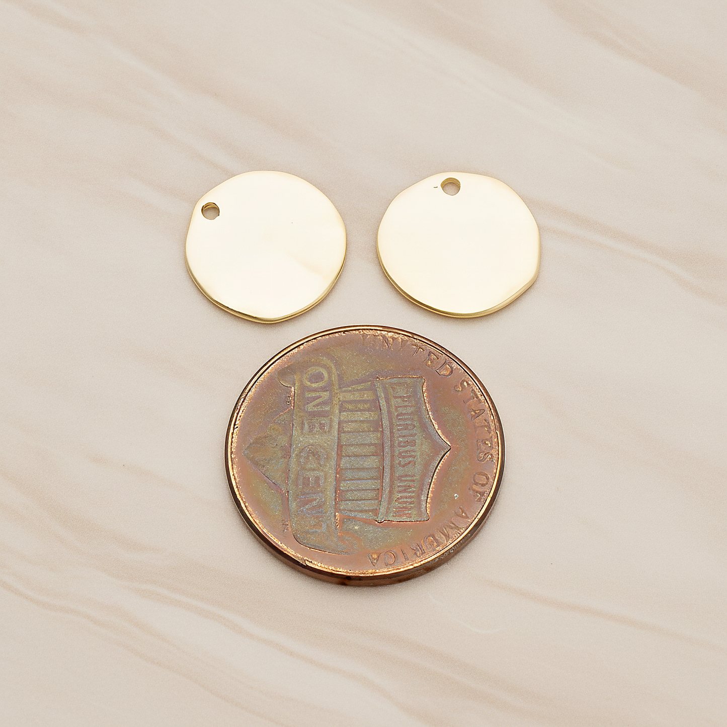 Uneven Circle Round Disk Pendant, 2 Pc on warm marble background (PD.1236)
