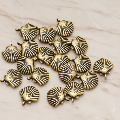 Scallop Seashell Pendant, 2 Pc on warm marble background (PD.1242)
