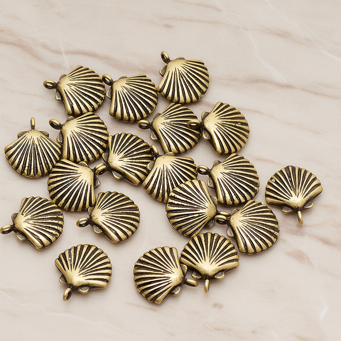 Scallop Seashell Pendant, 2 Pc on warm marble background (PD.1242)