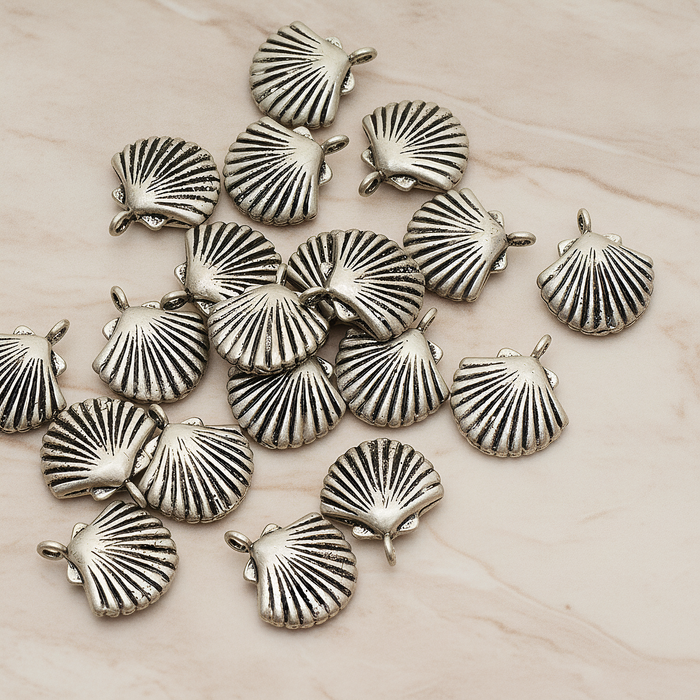 Scallop Seashell Pendant, 2 Pc on warm marble background (PD.1242)