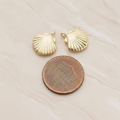 Scallop Seashell Pendant, 2 Pc on warm marble background (PD.1242)