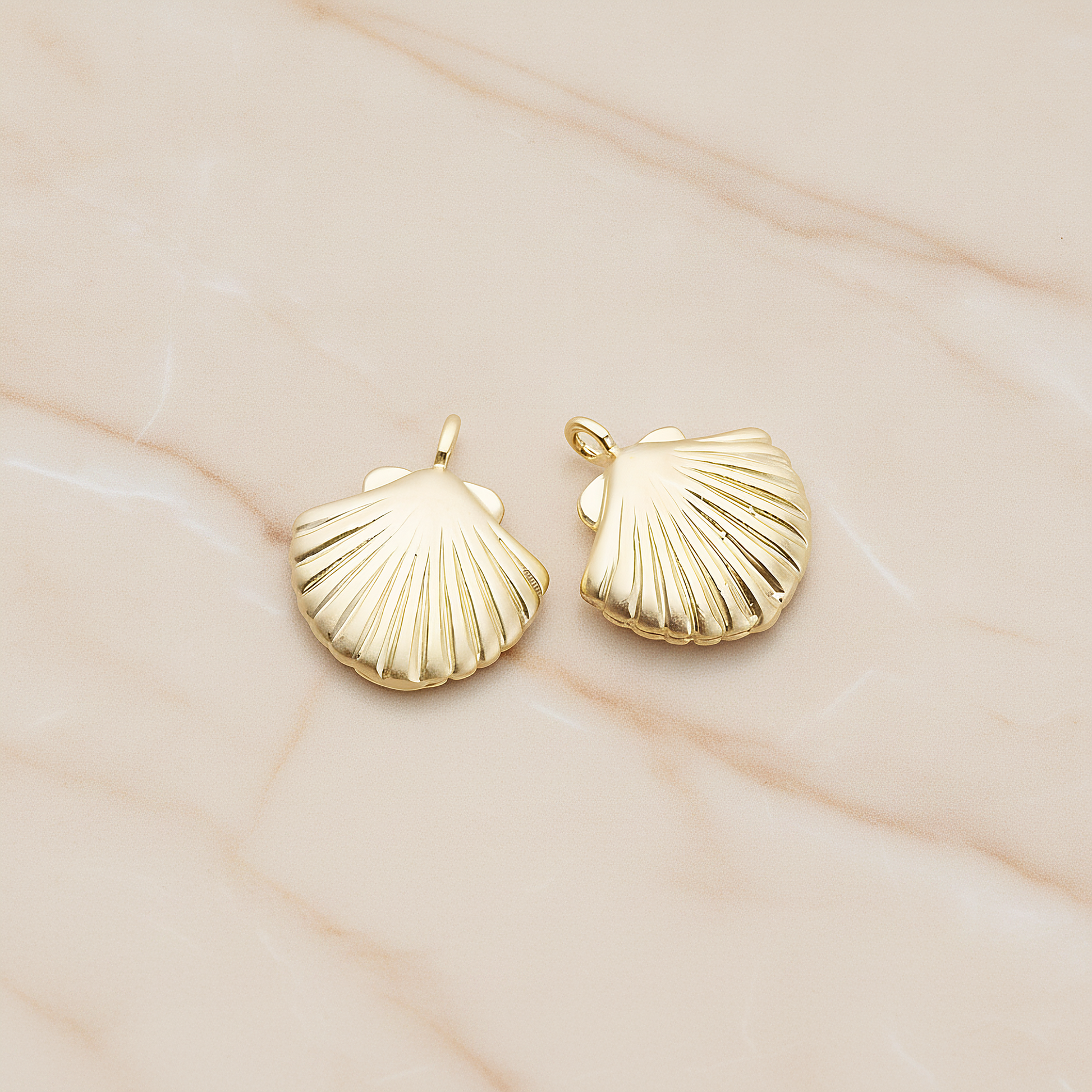 Scallop Seashell Pendant, 2 Pc on warm marble background (PD.1242)