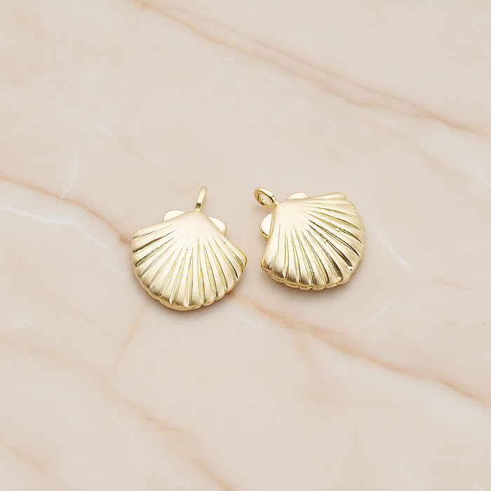 Scallop Seashell Pendant, 2 Pc on warm marble background (PD.1242)