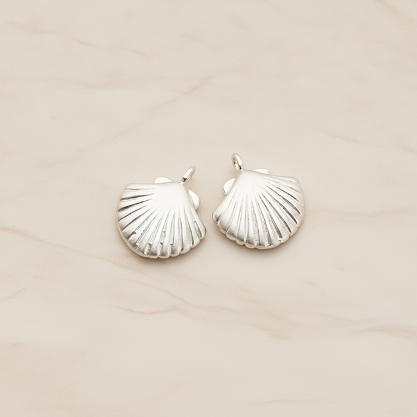 Scallop Seashell Pendant, 2 Pc on warm marble background (PD.1242)