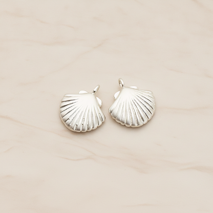 Scallop Seashell Pendant, 2 Pc on warm marble background (PD.1242)