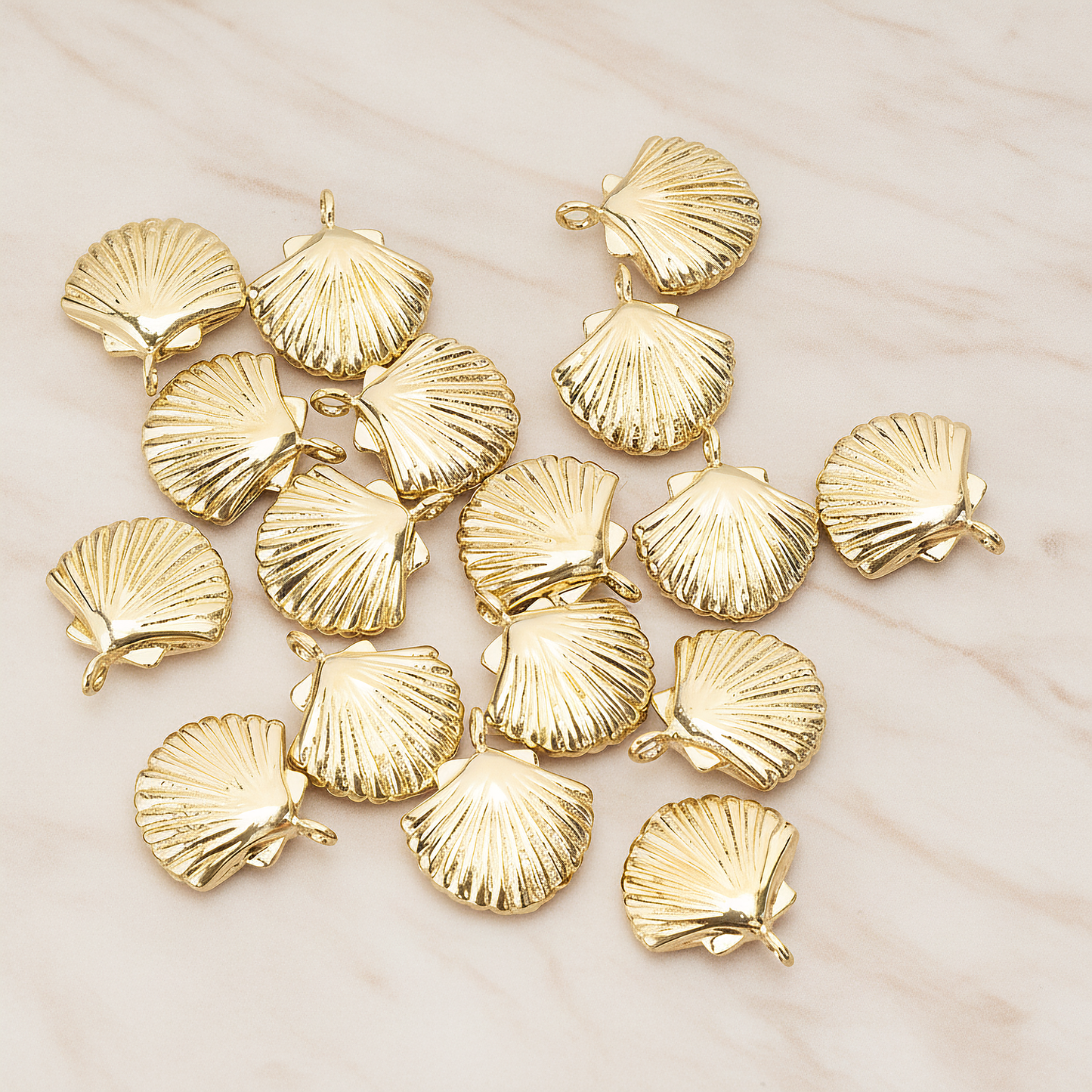 Scallop Seashell Pendant, 2 Pc on warm marble background (PD.1242)